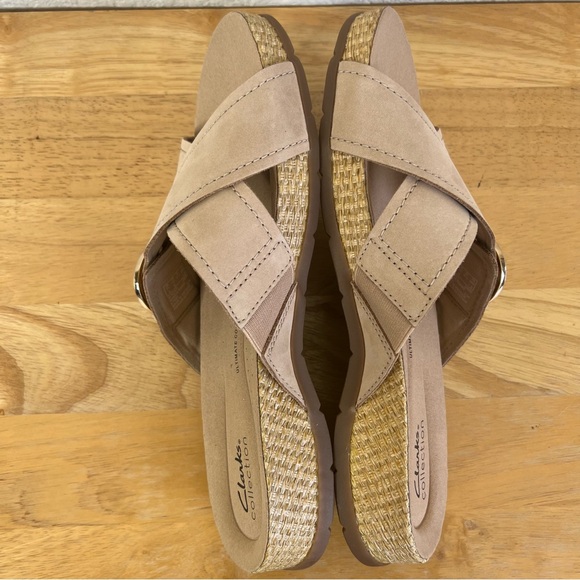Clarks Collection Leather Slide Sandals Reileigh May Beige Size 10W - Picture 5 of 9